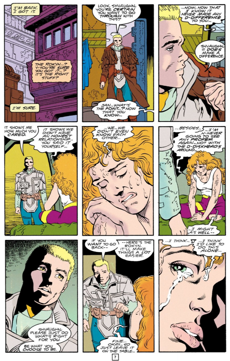 A pivotal moment in the relationship between Shvaughn Erin and Element Lad.
